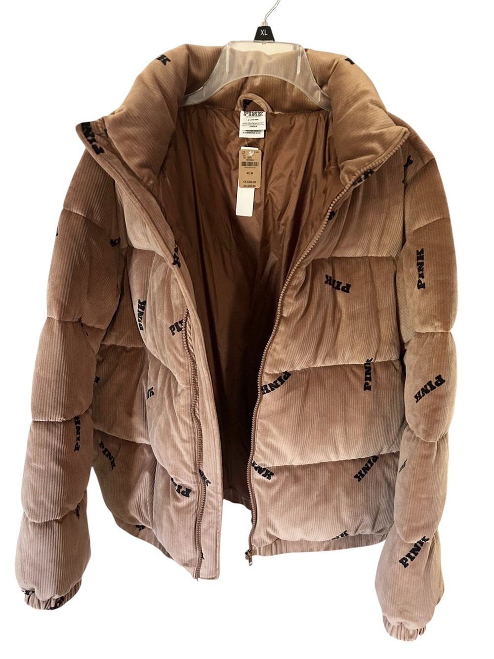 NWT PINK Victoria's Secret Corduroy Puffer Jacket - Taupe Medium